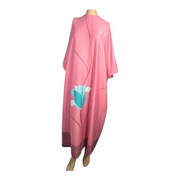 Vintage David Brown for Lord & Taylor Pink Floral Kaftan MRS.ROPER - Picture 1 of 9